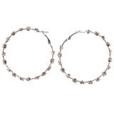 Silver-Tone Metal Hoop-Earrings With Crystal Accents #5087