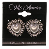 Heart Stud-Earrings With Crystal Accents  Silver-Tone Color #5094