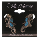 Lizard Stud-Earrings With Stone Accents Silver-Tone & Blue Colored #5064