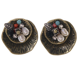 Leaf Stud-Earrings With Bead Accents Gold-Tone & Multi Colored #5093