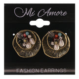 Leaf Stud-Earrings With Bead Accents Gold-Tone & Multi Colored #5093