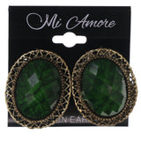 Green & Gold-Tone Colored Metal Stud-Earrings With Stone Accents #5073