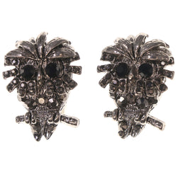 Owl Stud-Earrings With Crystal Accents Silver-Tone & Black Colored #5069