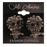 Owl Stud-Earrings With Crystal Accents Silver-Tone & Black Colored #5069