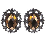 Filigree Stud-Earrings With Crystal Accents Silver-Tone & Brown Colored #5052