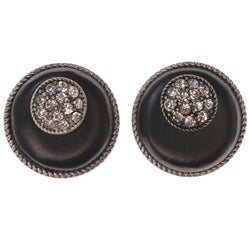 Black & Silver-Tone Colored Metal Stud-Earrings With Crystal Accents #5236