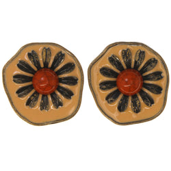 Flower Stud-Earrings With Stone Accents Orange & Gold-Tone Colored #5090
