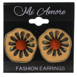 Flower Stud-Earrings With Stone Accents Orange & Gold-Tone Colored #5090