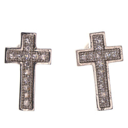 Cross Stud-Earrings With Crystal Accents  Silver-Tone Color #5135