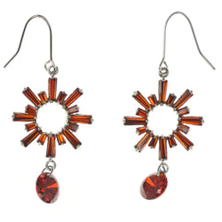 Orange & Red Colored Metal Dangle-Earrings With Crystal Accents #4980