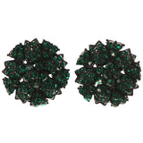 Flower Stud-Earrings With Crystal Accents Green & Black Colored #4986