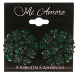 Flower Stud-Earrings With Crystal Accents Green & Black Colored #4986