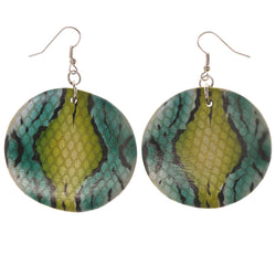 Snake Skin Dangle-Earrings Green & Black Colored #5226