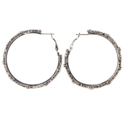 Silver-Tone Metal Hoop-Earrings With Crystal Accents #5082