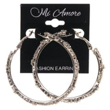 Silver-Tone Metal Hoop-Earrings With Crystal Accents #5082