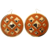 Spike Dangle-Earrings Gold-Tone & Orange Colored #5234