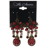 Flower Dangle-Earrings With Stone Accents Red & Gold-Tone Colored #5201