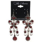 Butterfly Flower Dangle-Earrings With Bead Accents Red & Silver-Tone Colored #5199
