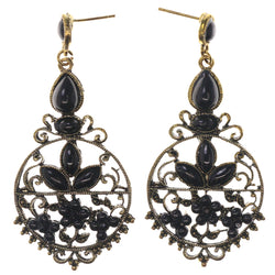 Flower Drop-Dangle-Earrings With Bead Accents Black & Gold-Tone Colored #5074