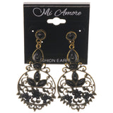 Flower Drop-Dangle-Earrings With Bead Accents Black & Gold-Tone Colored #5074