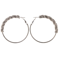 Silver-Tone Metal Hoop-Earrings With Crystal Accents #5055