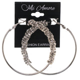 Silver-Tone Metal Hoop-Earrings With Crystal Accents #5055