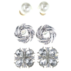 Mi Amore Flower Earring Set Stud-Earrings Silver-Tone & White