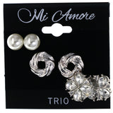 Mi Amore Flower Earring Set Stud-Earrings Silver-Tone & White