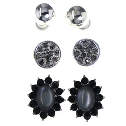 Mi Amore Flower Earring Set Stud-Earrings Silver-Tone & Black