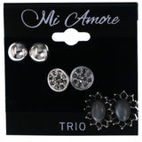 Mi Amore Flower Earring Set Stud-Earrings Silver-Tone & Black