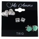 Mi Amore Earring Set Heart Flower Stud-Earrings Black & Green