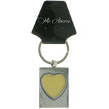 Mi Amore Heart Holds 1" x 1.5" Photos Picture-Frame-Keychain Silver-Tone