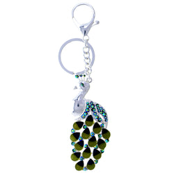 Peacock AB Finish Split-Ring-Keychain W/ Trigger-Snap Silver-Tone/Green