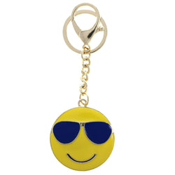 Cool Sunglasses Emoji Split-Ring-Keychain W/ Trigger-Snap Yellow/Blue