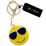 Cool Sunglasses Emoji Split-Ring-Keychain W/ Trigger-Snap Yellow/Blue