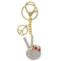 Peace Sign Painted Nails Split-Ring-Keychain W/ Trigger-Snap Gold-Tone/Pink