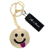 Silly Face Emoji HASHTAG HAHA Split-Ring-Keychain W/ Trigger-Snap Gold-Tone/Pink