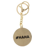 Silly Face Emoji HASHTAG HAHA Split-Ring-Keychain W/ Trigger-Snap Gold-Tone/Pink