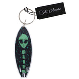 Alien Surf Board Split-Ring-Keychain Black/Green
