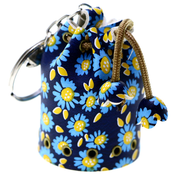 Beachy Flower Hula Bag With Jingle Bell Split-Ring-Keychain Blue/Yellow