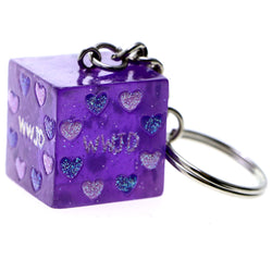 WWJD Religious Cube Split-Ring-Keychain Purple/Silver-Tone