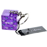 WWJD Religious Cube Split-Ring-Keychain Purple/Silver-Tone