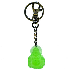 Antiqued Feng Shui Buddah Split-Ring-Keychain W/ Trigger-Snap Green/Gold-Tone
