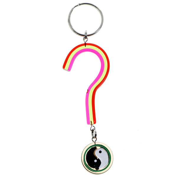 Yin Yang Question Mark Split-Ring-Keychain Red/Green