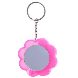 Flower Mirror Strawberry Lipgloss Comb Split-Ring-Keychain Pink/Silver-Tone