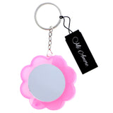 Flower Mirror Strawberry Lipgloss Comb Split-Ring-Keychain Pink/Silver-Tone