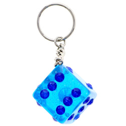 Glitter Dice Split-Ring-Keychain Blue/Silver-Tone