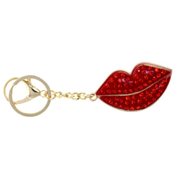 Kiss Lips Heart Split-Ring-Keychain W/ Trigger-Snap Red/Gold-Tone
