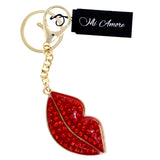 Kiss Lips Heart Split-Ring-Keychain W/ Trigger-Snap Red/Gold-Tone