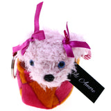 Cutie Pie Split-Ring Coin Purse Dog Stuffed Animal Bows Keychain Pink Orange